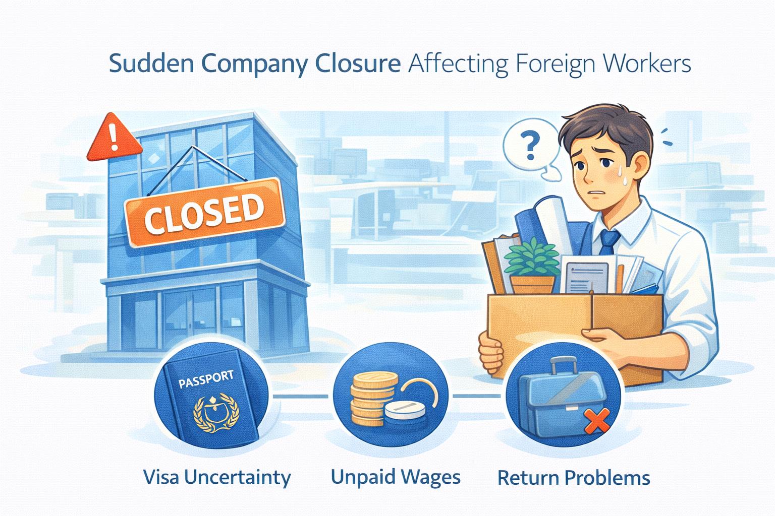 Infographic showing immigration checks after company closure in Korea