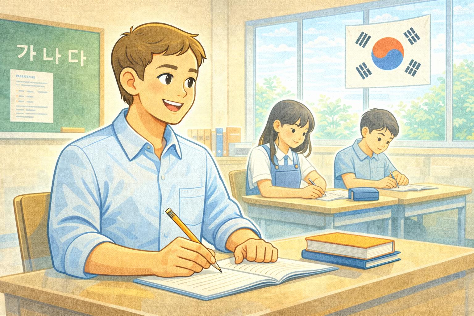 Illustration of an international student worried about attendance in Korea