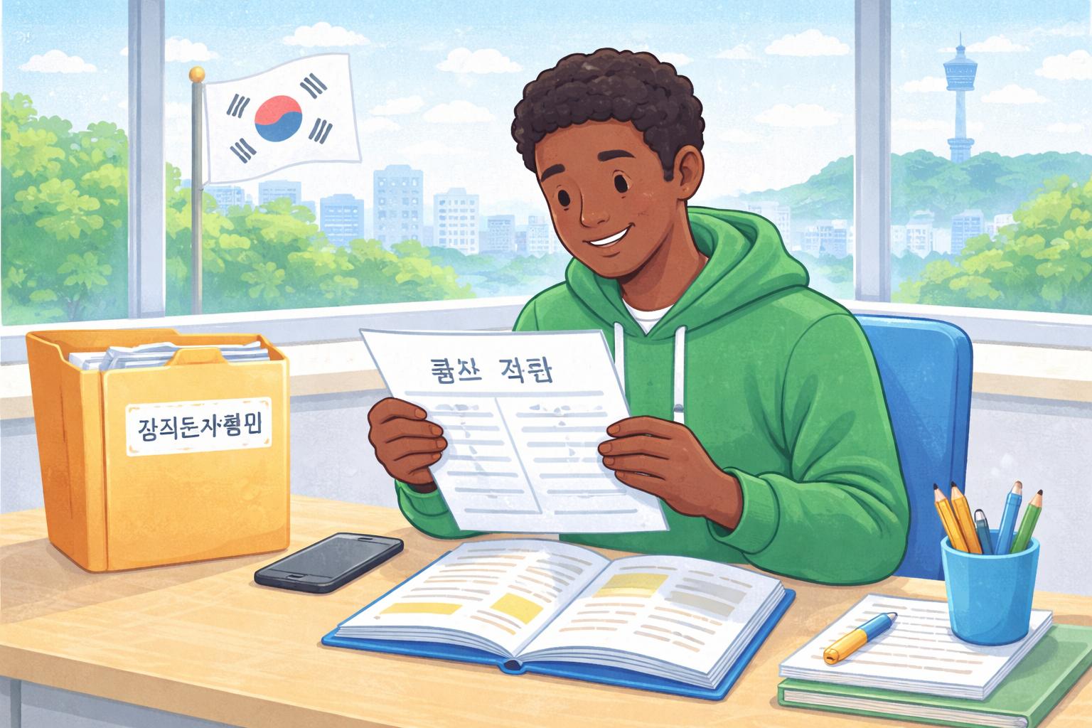 Illustration of administrative document review for international students in Korea