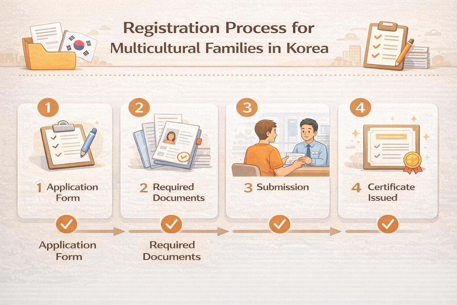 Infographic showing administrative registration process for multicultural families in Korea
