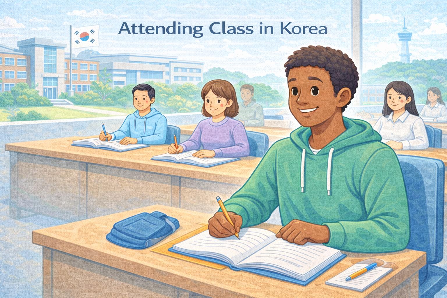 Infographic explaining attendance rules for international students in Korea
