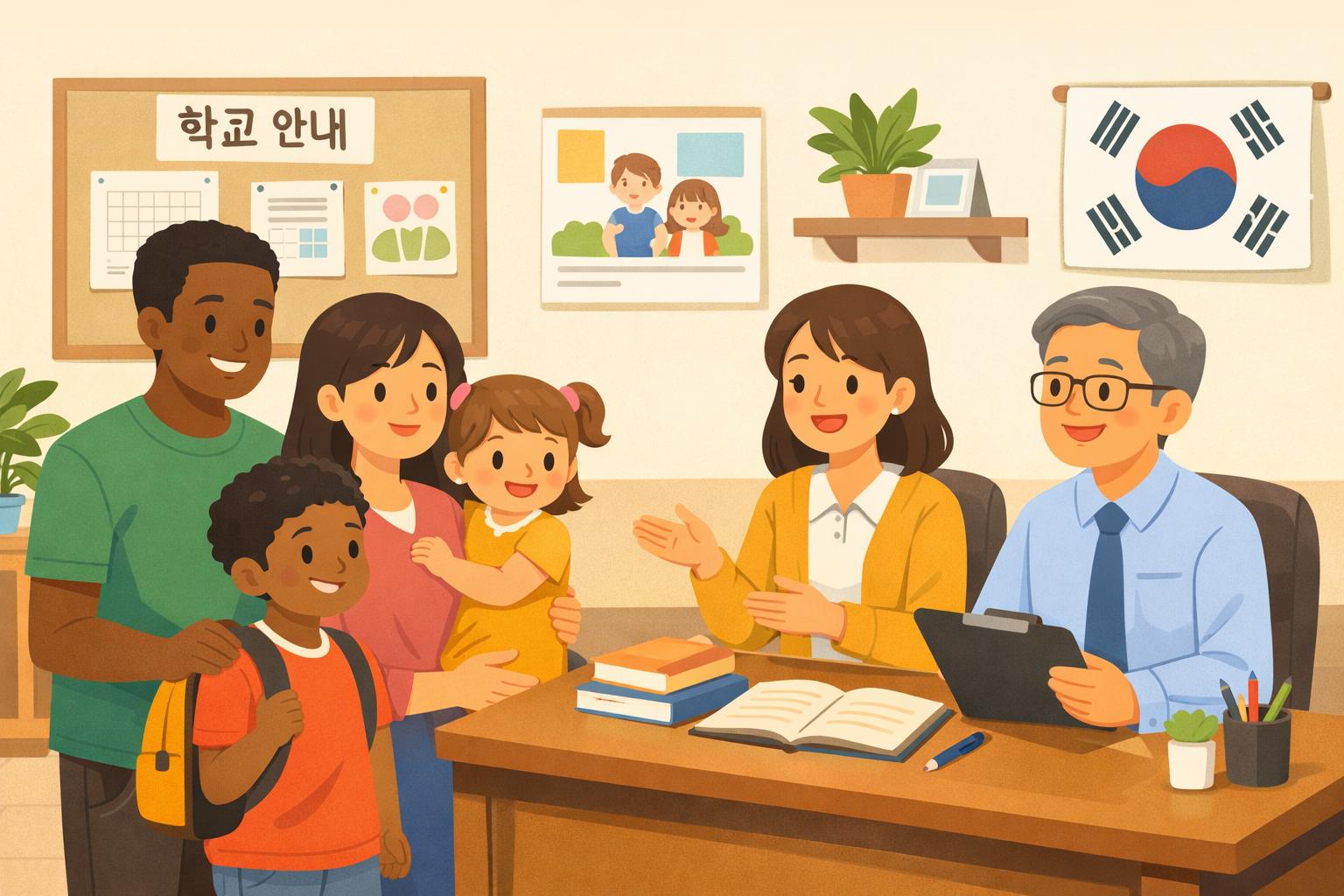Infographic showing how school records support visa status for foreign parents in Korea