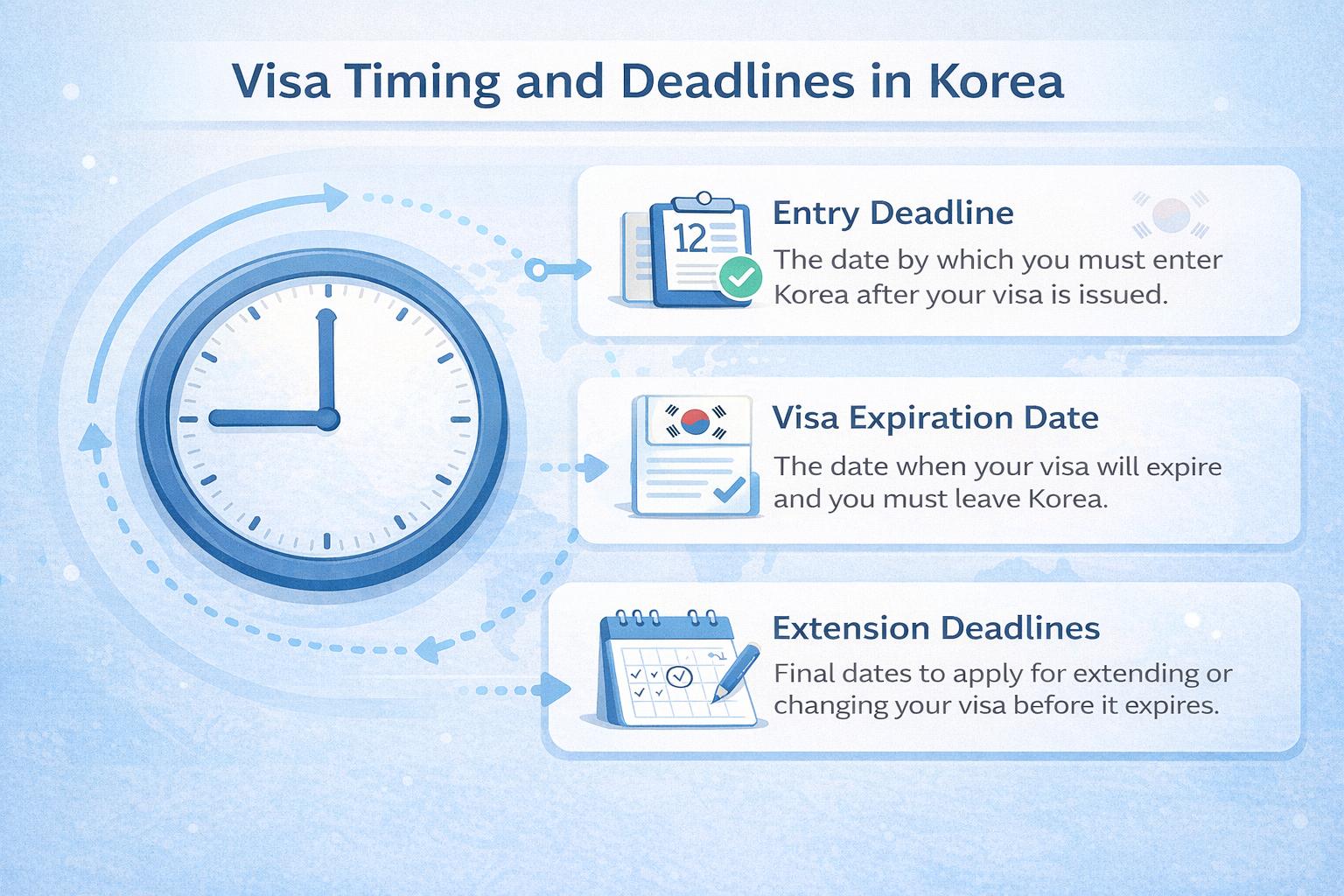 Infographic explaining timing mistakes in visa processes in Korea